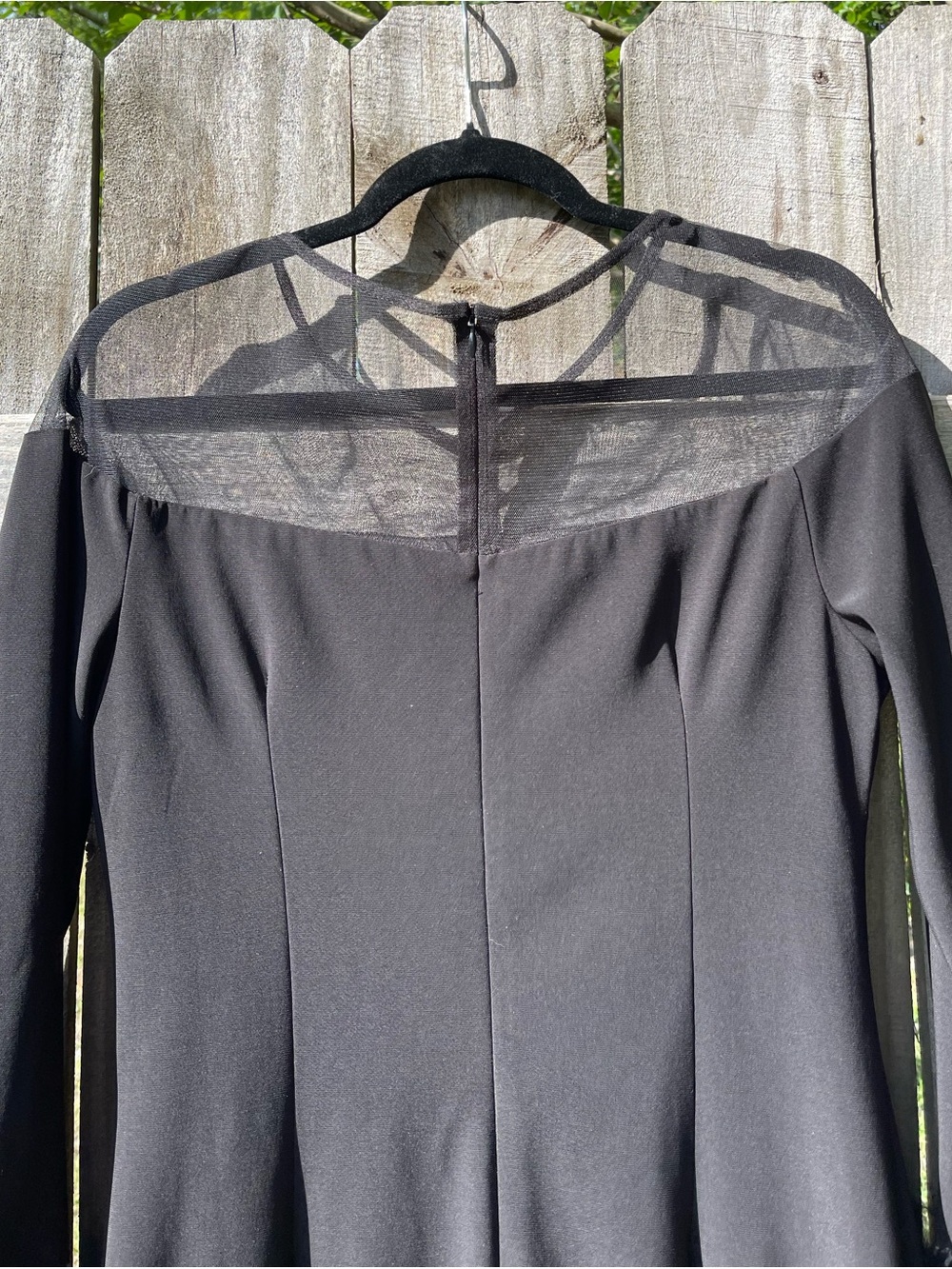 Black Long-Sleeve Sheer Shoulder Dress with Feather Cuffs Sz 12 - Picture 9 of 10